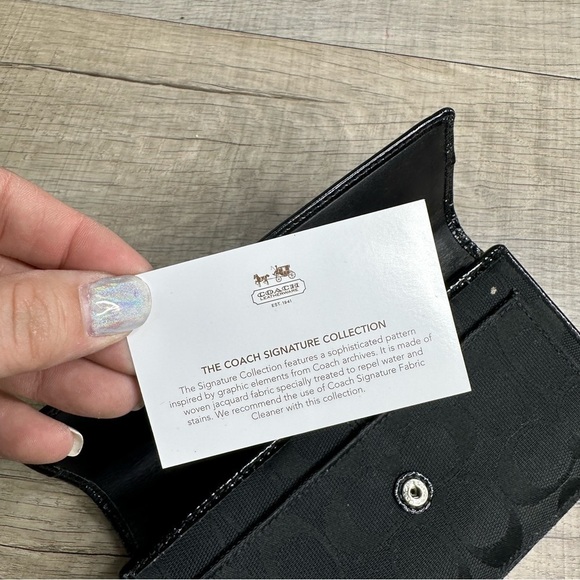 COACH SoHo Signature Jacquard Canvas And Leather Pleated Black Envelope Clutch - Picture 7 of 13